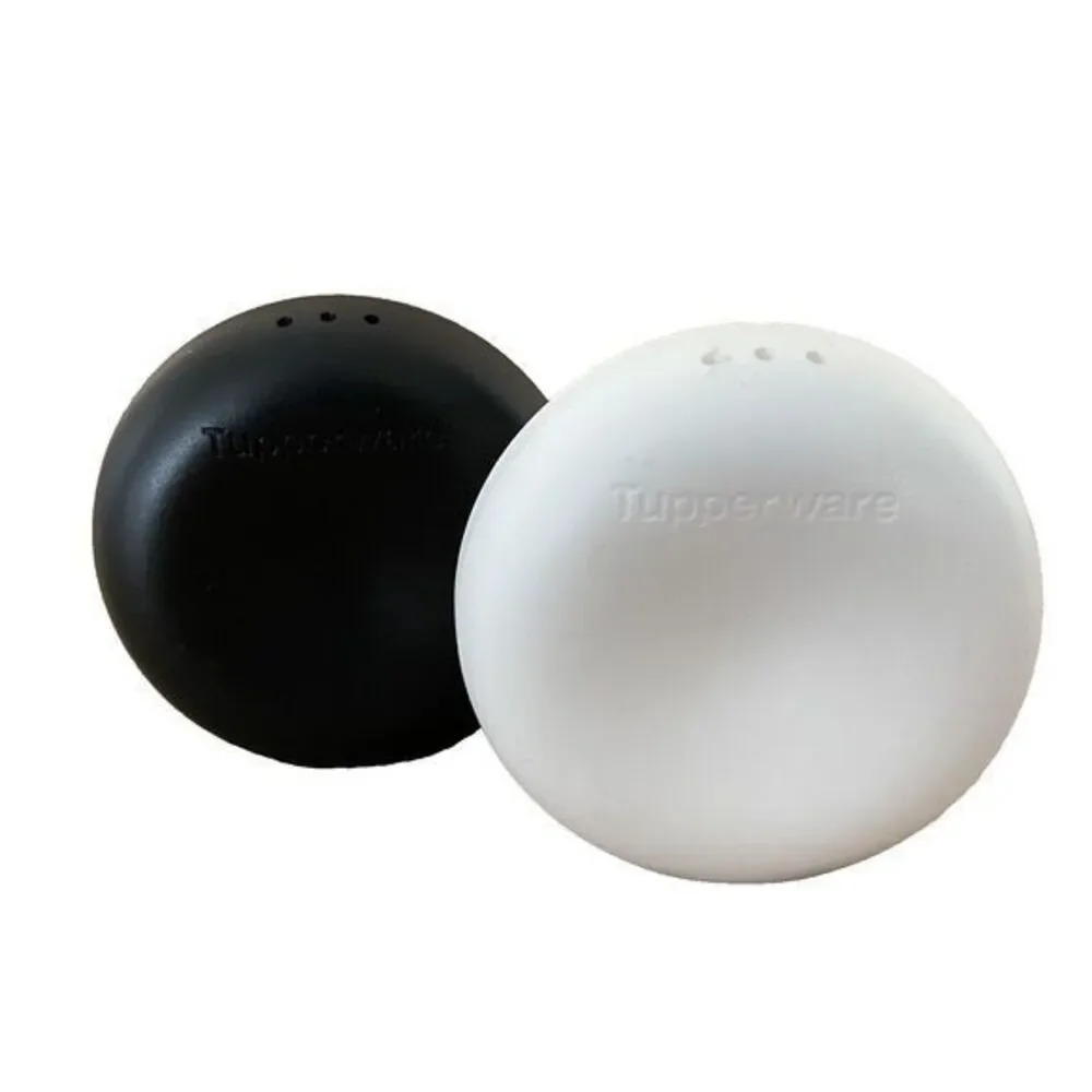 Tupperware Salt and Pepper Shaker Set Black White Small Travel Camping